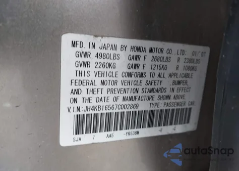 2007 Acura Rl 3.5 z USA, uszkodzony, nr VIN JH4KB16567C002869